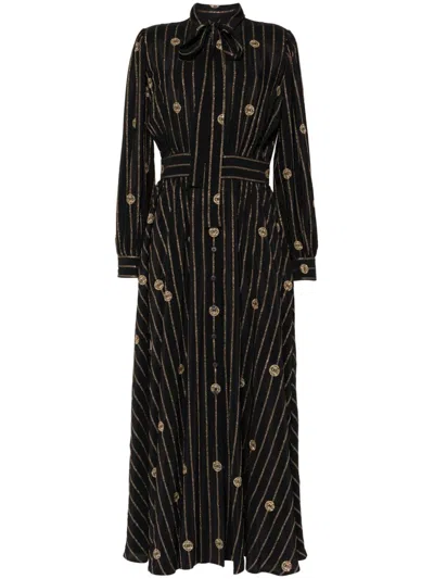 Elie Saab Metallic Pinstripe Dress In Black