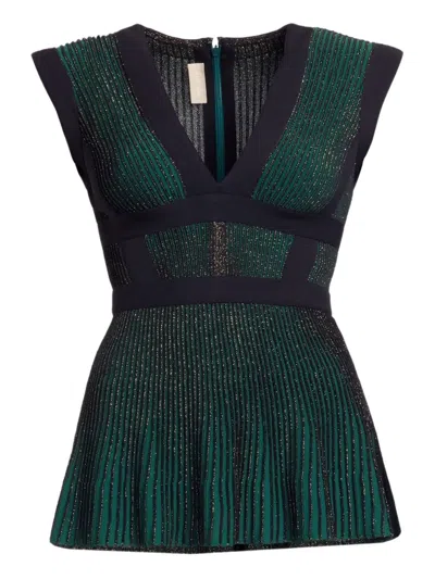 Elie Saab Metallic Top In Green