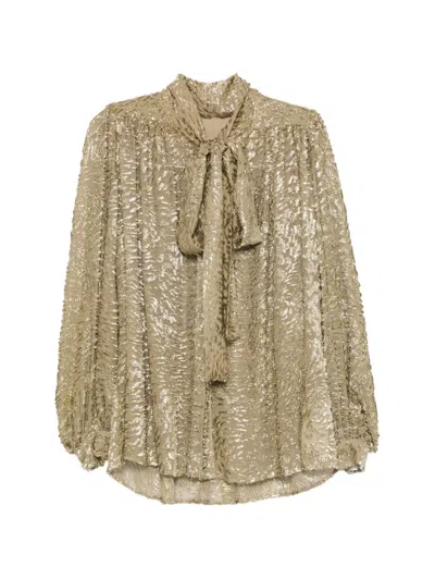 Elie Saab Metallic-effect Pussy-bow Blouse In Neutral