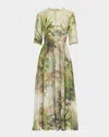 Elie Saab Printed Linen And Silk Midi Dress Oasis Ii38 Linen