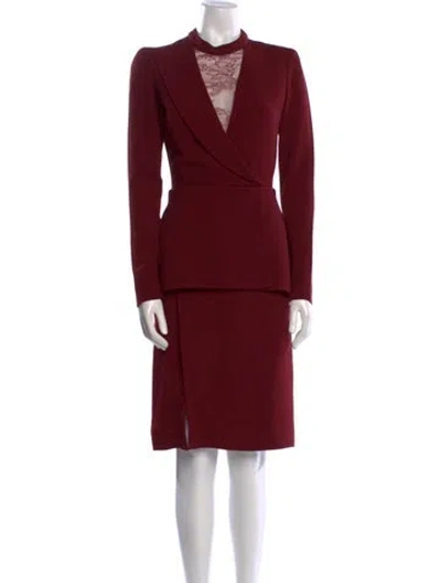 Pre-owned Elie Saab Mock Neck Knee-length Dress In Burgundy