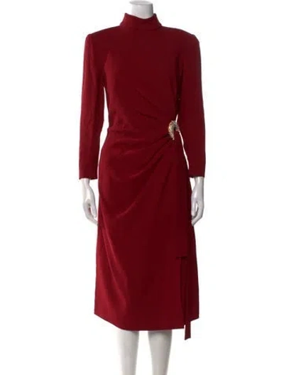 Pre-owned Elie Saab Mock Neck Midi Length Dress In Red