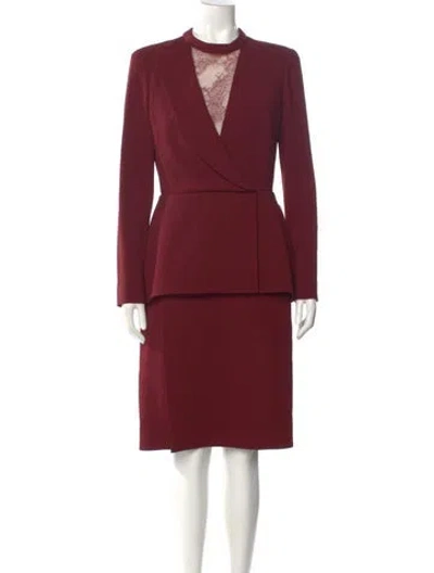 Pre-owned Elie Saab Mock Neck Midi Length Dress W/ Tags In Burgundy