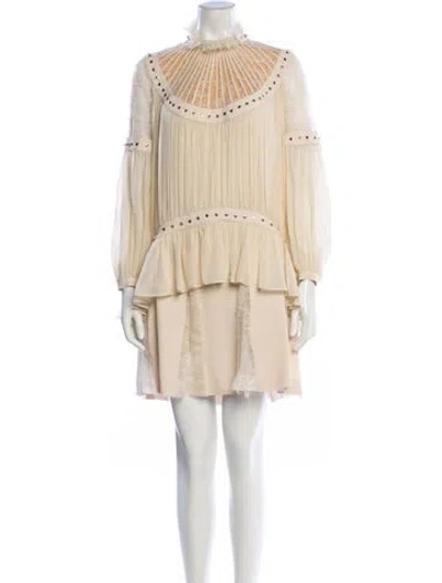Pre-owned Elie Saab Mock Neck Mini Dress In Neutral