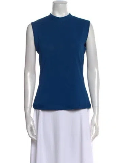 Pre-owned Elie Saab Mock Neck Sleeveless Top W/ Tags In Blue