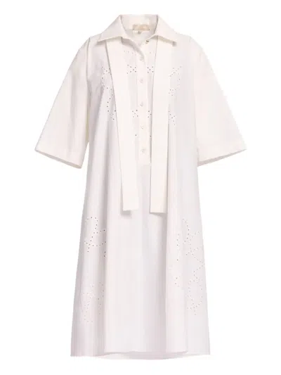 Elie Saab Monogram Embroidered Shirt Dress In White