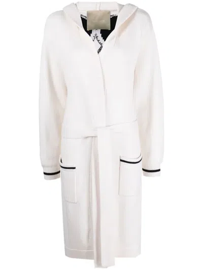 Elie Saab Monogram-jacquard Belted Cardigan In White