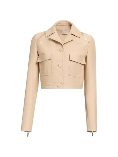 Elie Saab Monogram-embroidered Gabardine Jacket In Neutral