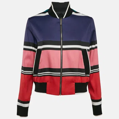 Pre-owned Elie Saab Multicolor Striped Zip Up Bomber Jacket S