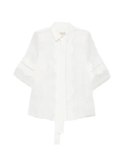 Elie Saab Neck-tie Long-sleeve Blouse In White