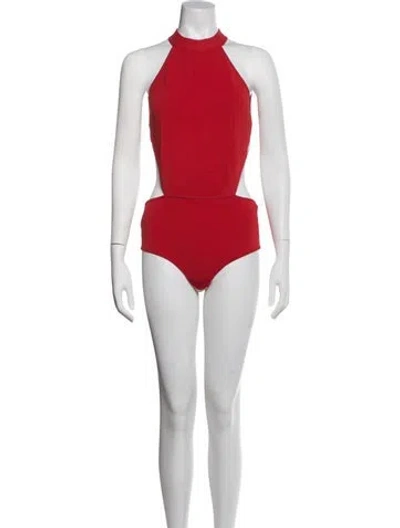 Pre-owned Elie Saab Nylon Halterneck Bodysuit In Red