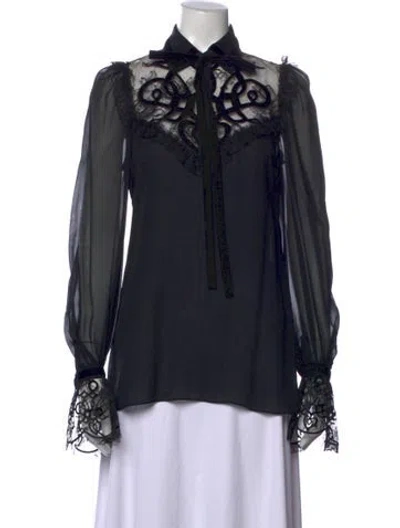 Pre-owned Elie Saab Nylon Long Sleeve Blouse In Black/blue