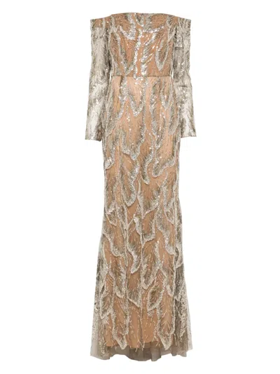 Elie Saab Off-the-shoulder Embellished Embroidered Silk-blend Tulle Gown In Neutrals