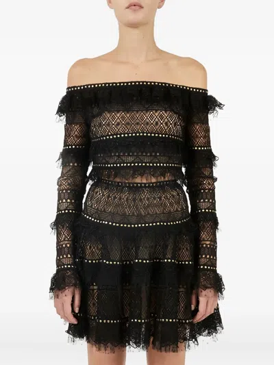Elie Saab Off-shoulder Lace Top In Black
