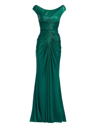 Elie Saab Off-the-shoulder Jersey Maxi Dress In Green