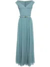 Elie Saab Pleated Silk Gown With Scarf And Belted Waist In Blue
