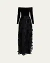 Elie Saab Off-the-shoulder Velvet Sequined Tulle Gown In Black