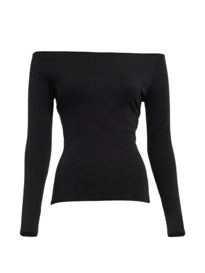 Elie Saab Off-shoulder Knitted Long-sleeved T-shirt In 블랙