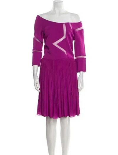 Pre-owned Elie Saab Off-the-shoulder Knee-length Dress In Purple