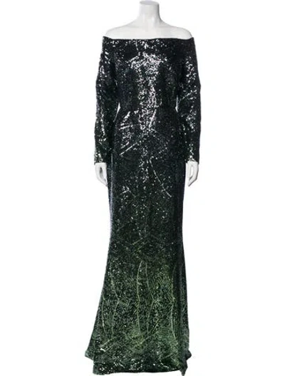 Pre-owned Elie Saab Off-the-shoulder Long Dress W/ Tags In Green