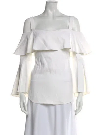 Pre-owned Elie Saab Off-the-shoulder Long Sleeve Top In White