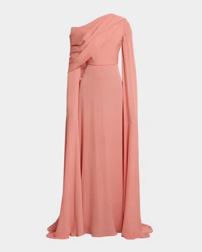 Elie Saab Off-the-shoulder Split-sleeve Silk Double Georgette Gown In Pink