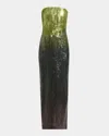 Elie Saab Ombre Sequined Strapless Maxi Dress In Green