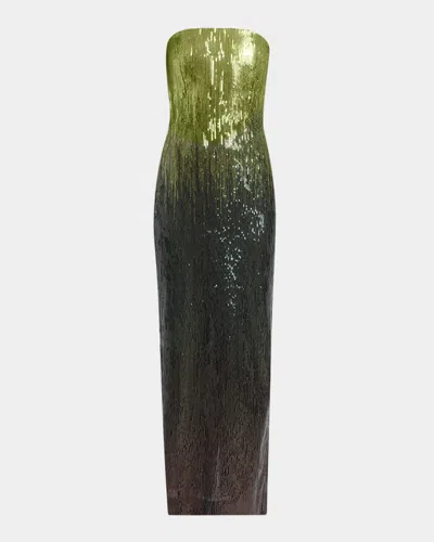 Elie Saab Ombre Sequined Strapless Maxi Dress In Green