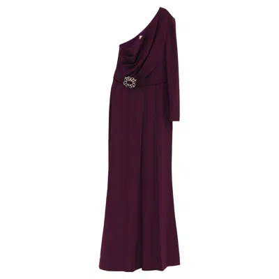 Elie Saab One-shoulder Flared Jumpsuit In Burgundy Viscose In Red