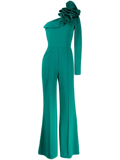 Elie Saab One-shoulder Ruffled Jumpsuit In Green