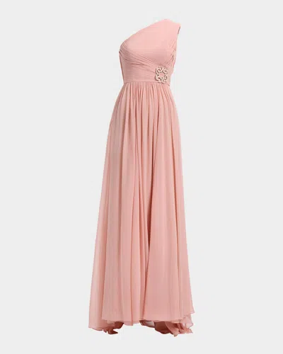 Elie Saab One-shoulder Cape-sleeve Chiffon Gown In Pink