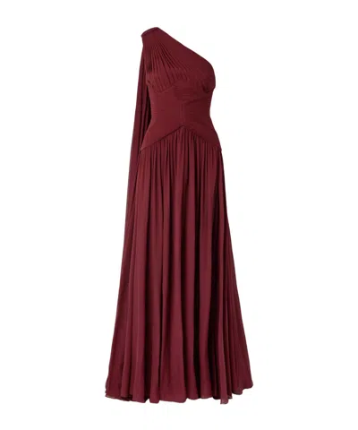 Elie Saab One-shoulder Draped Gathered Silk-georgette Gown In Red