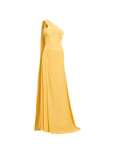 Elie Saab One-shoulder Draped Silk Maxi Dress In Yellow