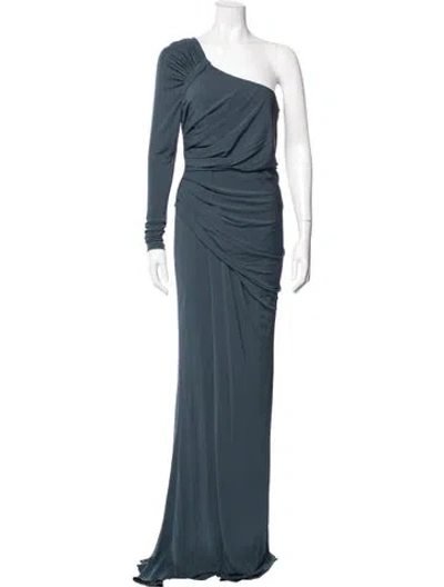 Pre-owned Elie Saab One-shoulder Long Dress In Blue/grey