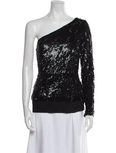 Pre-owned Elie Saab One-shoulder Long Sleeve Top In Black