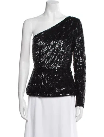 Pre-owned Elie Saab One-shoulder Long Sleeve Top In Black