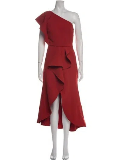 Pre-owned Elie Saab One-shoulder Midi Length Dress In Red