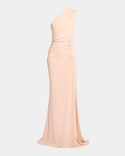 Elie Saab One-shoulder Ruched Jersey Gown In Pink