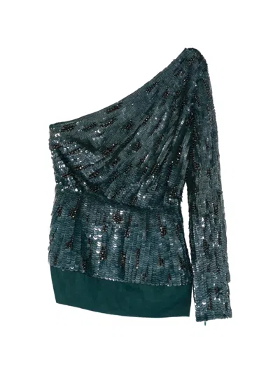 Elie Saab One-shoulder Sequin-embellished Top In Green
