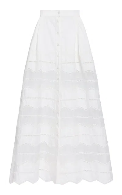 Elie Saab Organza & Cotton Embroidered Midi Skirt