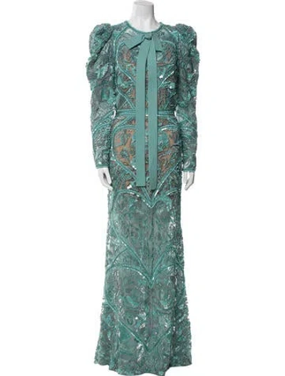 Pre-owned Elie Saab Patterned Long Dress In Blue