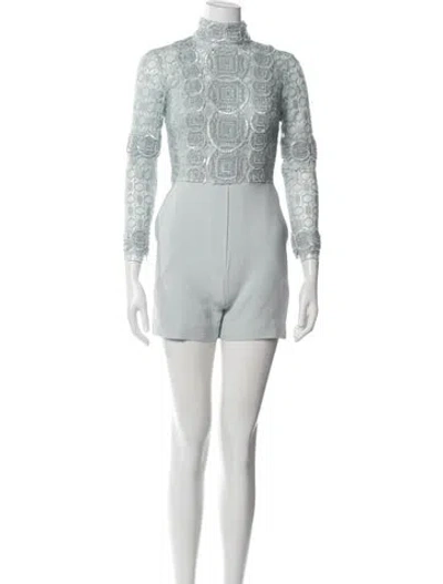 Pre-owned Elie Saab Patterned Turtleneck Romper In Blue