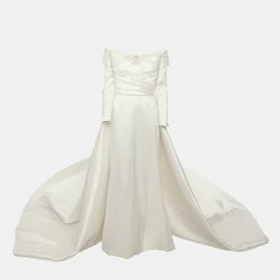 Pre-owned Elie Saab Pearl Satin Wedding Gown S In White