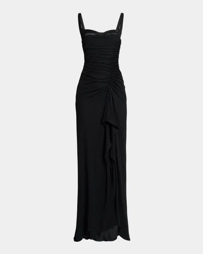 Elie Saab Peekaboo Bustier Ruched Jersey Maxi Dress In Black