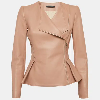 Elie Saab Pink Leather Cross-over Jacket In Brown
