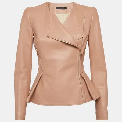Pre-owned Elie Saab Pink Leather Cross-over Jacket Xs