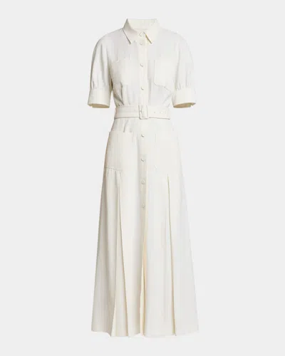 Elie Saab Pinstriped Cady Short-sleeve Belted Midi Shirtdress In White