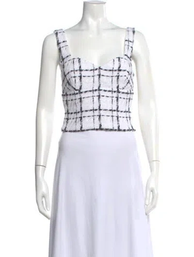Pre-owned Elie Saab Plaid Print V-neck Crop Top W/ Tags In White