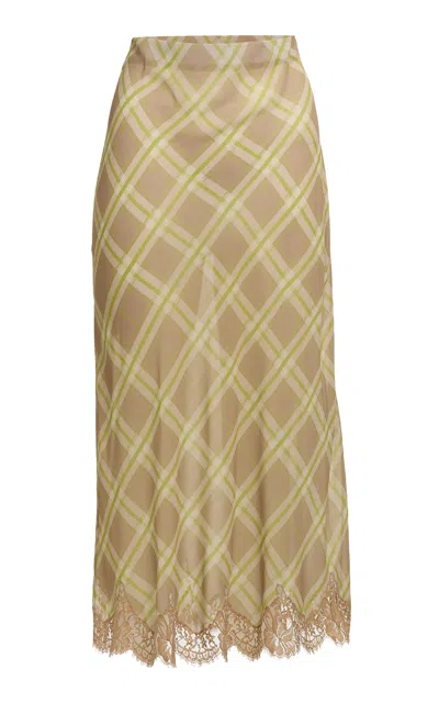 Elie Saab Plaid Silk Midi Skirt In Multi