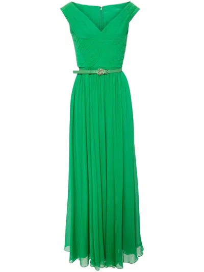 Elie Saab Pleated Bodice Silk Dress In Green